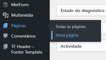 Wordpress criar nova página