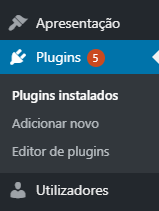 Área de plugins da administração wordpress lado esquerdo